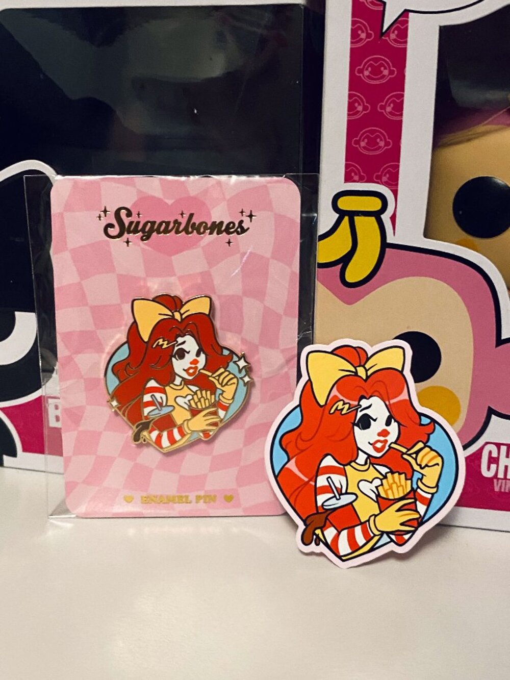 Sugarbones April 2024 Patreon Food Fight McDonald's Ronette pin sticker set